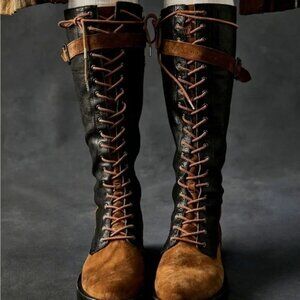 NEW Free People Bowden Lace Up Boots Women 7.5 Knee High Whimsigoth Fairy Grunge